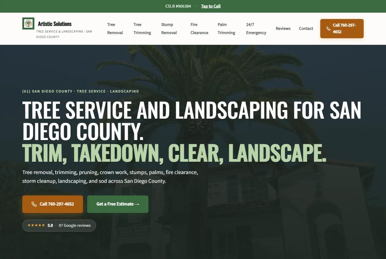 Artistic Solutions Tree Service homepage