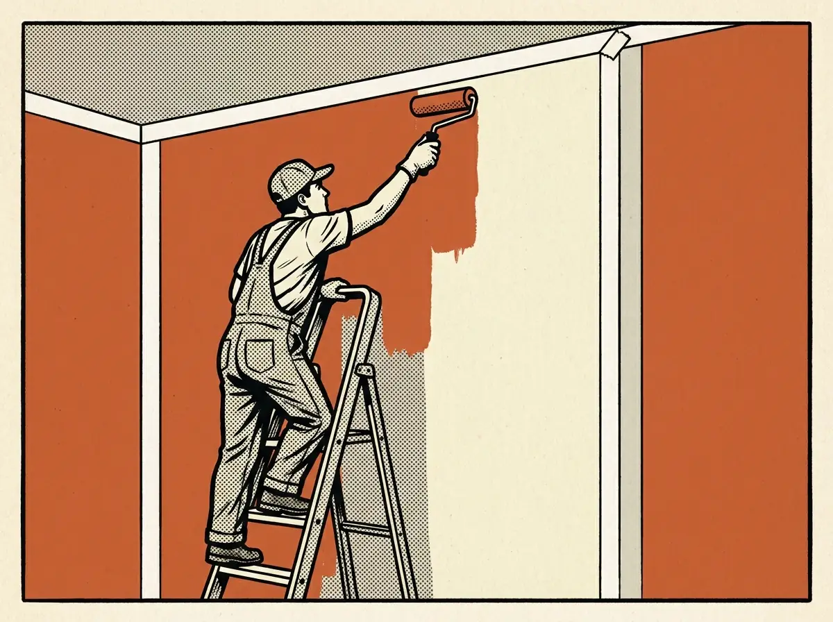 Painter rolling a wall